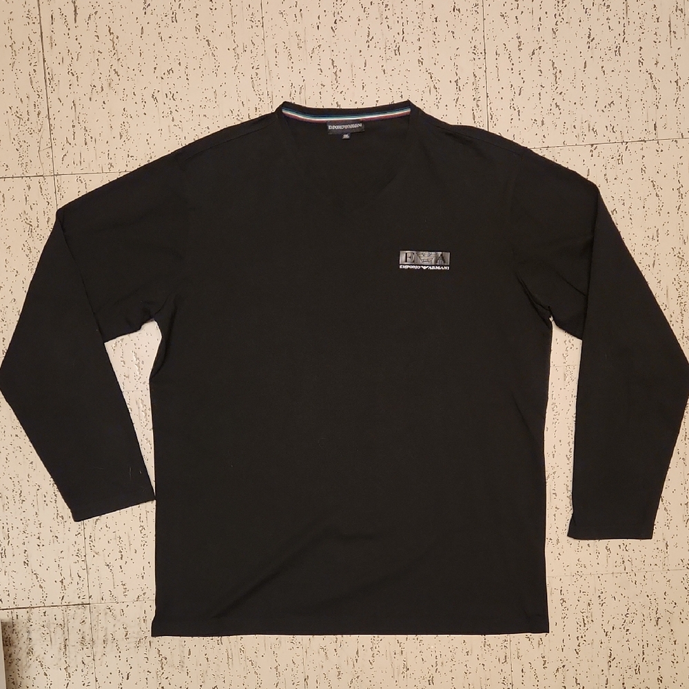 Emporio Armani Black Long Sleeve V-Neck Tee